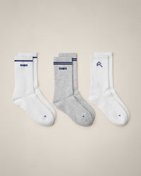 Varsity Stripe Crew Socks 3 Pack | White/Grey