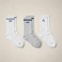 Varsity Stripe Crew Socks 3 Pack | White/Grey