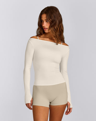 FormeSoft™ Fitted Off-The-Shoulder Long Sleeve Top | Marshmallow White