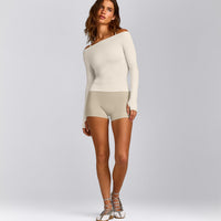 FormeSoft™ Fitted Off-The-Shoulder Long Sleeve Top | Marshmallow White