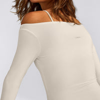 FormeSoft™ Fitted Off-The-Shoulder Long Sleeve Top | Marshmallow White