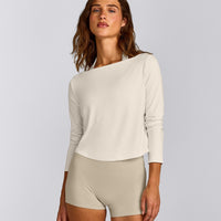 FormeSoft™ Relaxed Slash Neck Long Sleeve Top | Marshmallow White