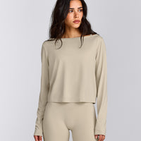 FormeSoft™ Relaxed Slash Neck Long Sleeve Top | Oatmeal