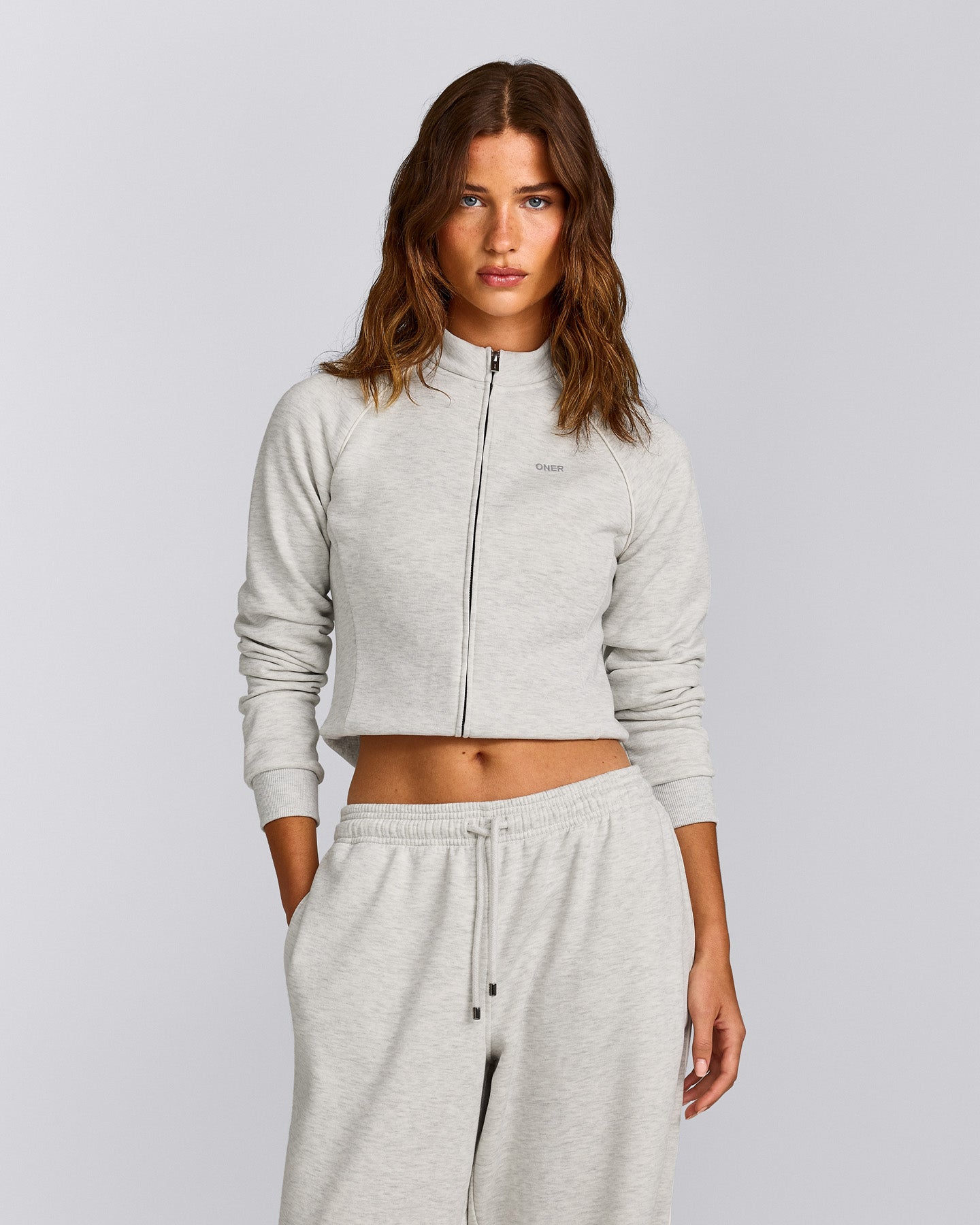 Jersey Tracksuit Zip Up Jacket | Light Grey Marl