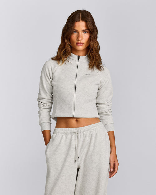 Jersey Tracksuit Zip Up Jacket | Light Grey Marl
