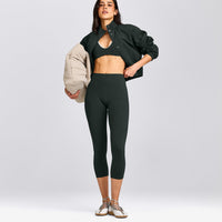 SoftMotion™ 3/4 Length Leggings with Grey Logo | Emerald Noir