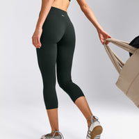 SoftMotion™ 3/4 Length Leggings with Grey Logo | Emerald Noir