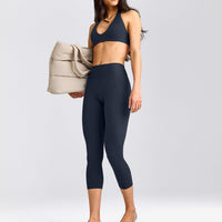 SoftMotion™ 3/4 Length Leggings with Grey Logo | True Blue