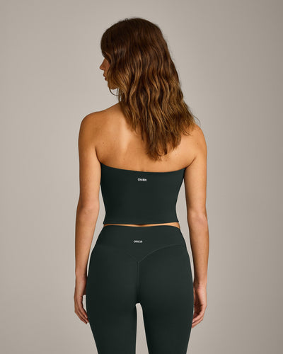 SoftMotion™ Bandeau Mid Vest with Built in Bra Shelf with Grey Logo | Emerald Noir