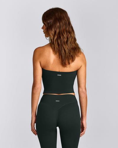 SoftMotion™ Bandeau Mid Vest with Built in Bra Shelf with Grey Logo | Emerald Noir