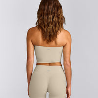 SoftMotion™ Bandeau Mid Vest with Built in Bra Shelf with Grey Logo | Oatmeal