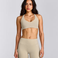 SoftMotion™ Bralette with Grey Logo | Oatmeal