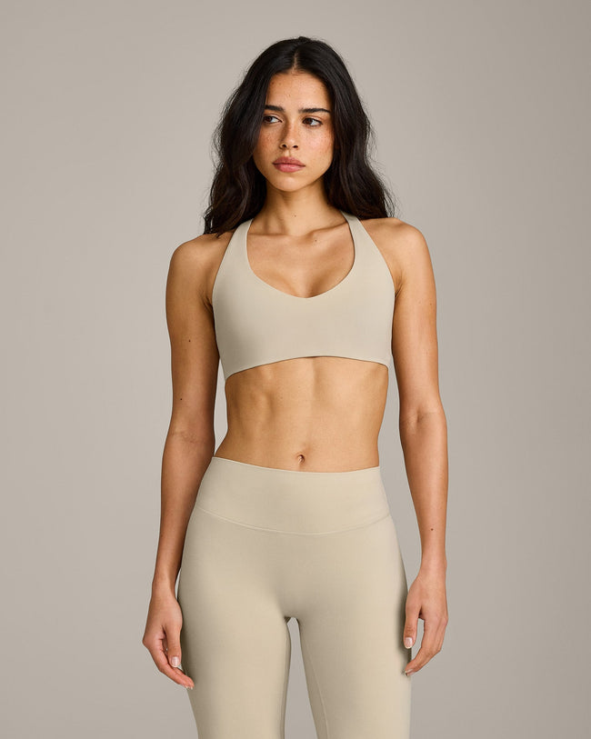 SoftMotion™ Bralette with Grey Logo | Oatmeal