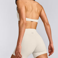 SoftMotion™ Double Layer High Waisted Shorts 6" with Grey Logo | Marshmallow White