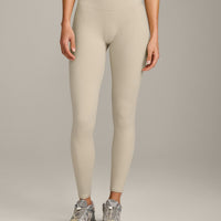 SoftMotion™ High Waisted Leggings with Grey Logo | Oatmeal