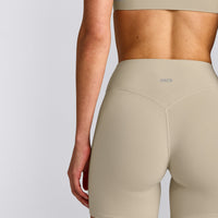 SoftMotion™ High Waisted Shorts 6" with Grey Logo | Oatmeal