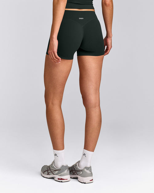 SoftMotion™ Mid Rise Micro Shorts 4" with Grey Logo | Emerald Noir