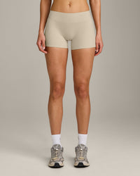 SoftMotion™ Mid Rise Shorts 4" with Grey Logo | Oatmeal