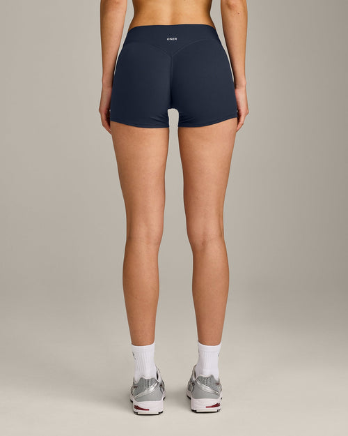 SoftMotion™ Mid Rise Shorts 4" with Grey Logo | True Blue