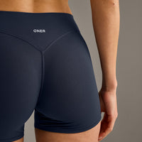 SoftMotion™ Mid Rise Shorts 4" with Grey Logo | True Blue