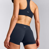 SoftMotion™ Mid Rise Micro Shorts 4" with Grey Logo | True Blue