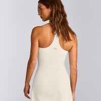 SoftMotion™ Racer Back Dress with Built in Shorts with Grey Logo | Marshmallow White