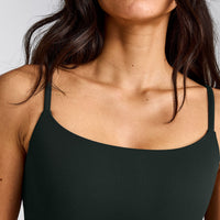 SoftMotion™ Strappy Sports Bra with Grey Logo | Emerald Noir