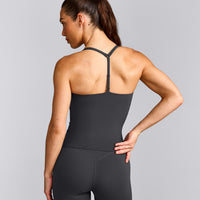 UnifiedMove™ T Back Mid Vest with Built in Bra Shelf with Reflective Logo | Coal