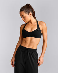 UnifiedMove™ T Back Minimal Bralette with Reflective Logo | Black