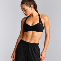 UnifiedMove™ T Back Minimal Bralette with Reflective Logo | Black