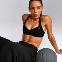 UnifiedMove™ T Back Minimal Bralette with Reflective Logo | Black