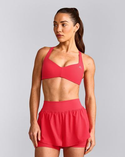 UnifiedMove™ T Back Minimal Bralette with Reflective Logo | Charged Pink