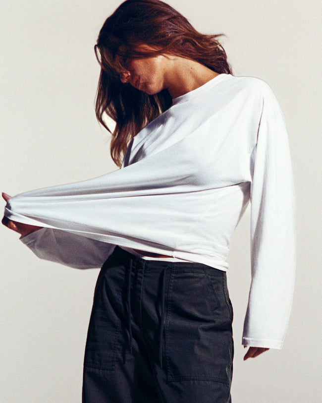 Oversized Cotton Long Sleeve Top | White