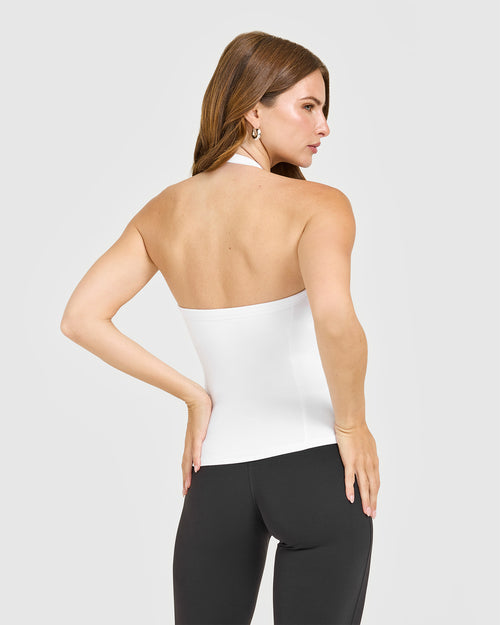 Mellow™ Rib Halter Neck Vest with Built in Bra Shelf | White
