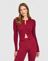 Mellow™ Rib Mid Long Sleeve Cardigan | Ruby Red