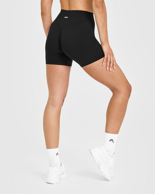 SoftMotion™ High Waisted Shorts 6" with White Logo | Black