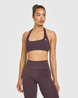 EasyLift™ Halter Bralette with White Logo | Dark Umber Brown