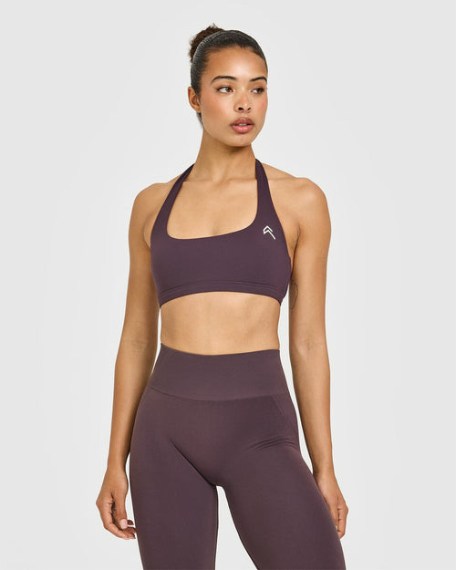 Oner Modal EasyLift™ Halter Bralette with White Logo | Dark Umber Brown