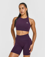 EasyLift™ High Neck Sports Bra with White Logo | Blackberry Purple