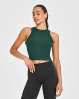 Mellow™ Rib High Neck Mid Tank Top | Racing Green