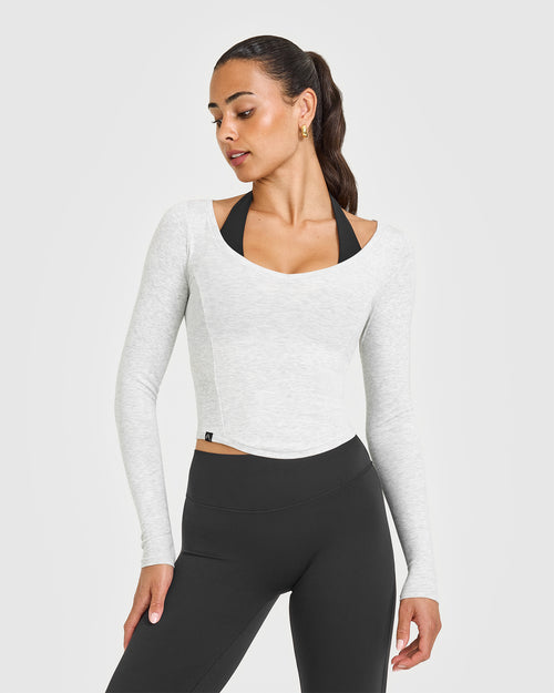Oner Modal Mellow™ Rib V Neck Mid Long Sleeve Top | Light Grey Marl