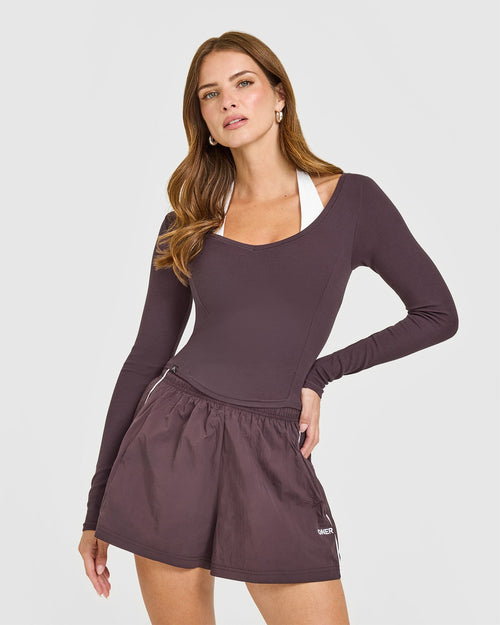 Oner Modal Mellow™ Rib V Neck Mid Long Sleeve Top | Umber Brown