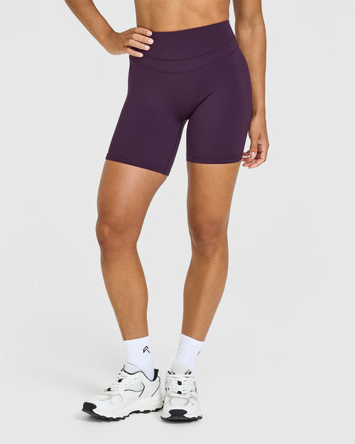 Unified High Waisted Shorts White Logo 6" | Blackberry Purple