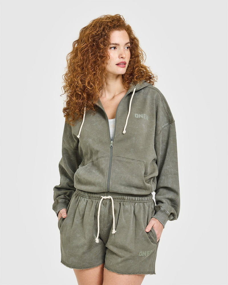 R-RONDON スエット Raw Lounge Oversized Zip Hoodie in Washed Alpine Green | Oner