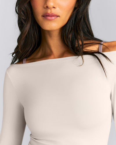 FormeSoft™ Fitted Off-The-Shoulder Long Sleeve Top | Sand