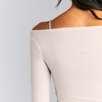 FormeSoft™ Fitted Off-The-Shoulder Long Sleeve Top | Sand