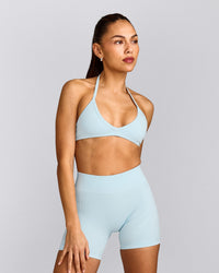 EnhanceLift™ Seamless Minimal Halter Neck Bralette with Grey Logo | Cloud Blue