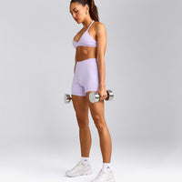 EnhanceLift™ Seamless Minimal Halter Neck Bralette with Grey Logo | Lavender Purple