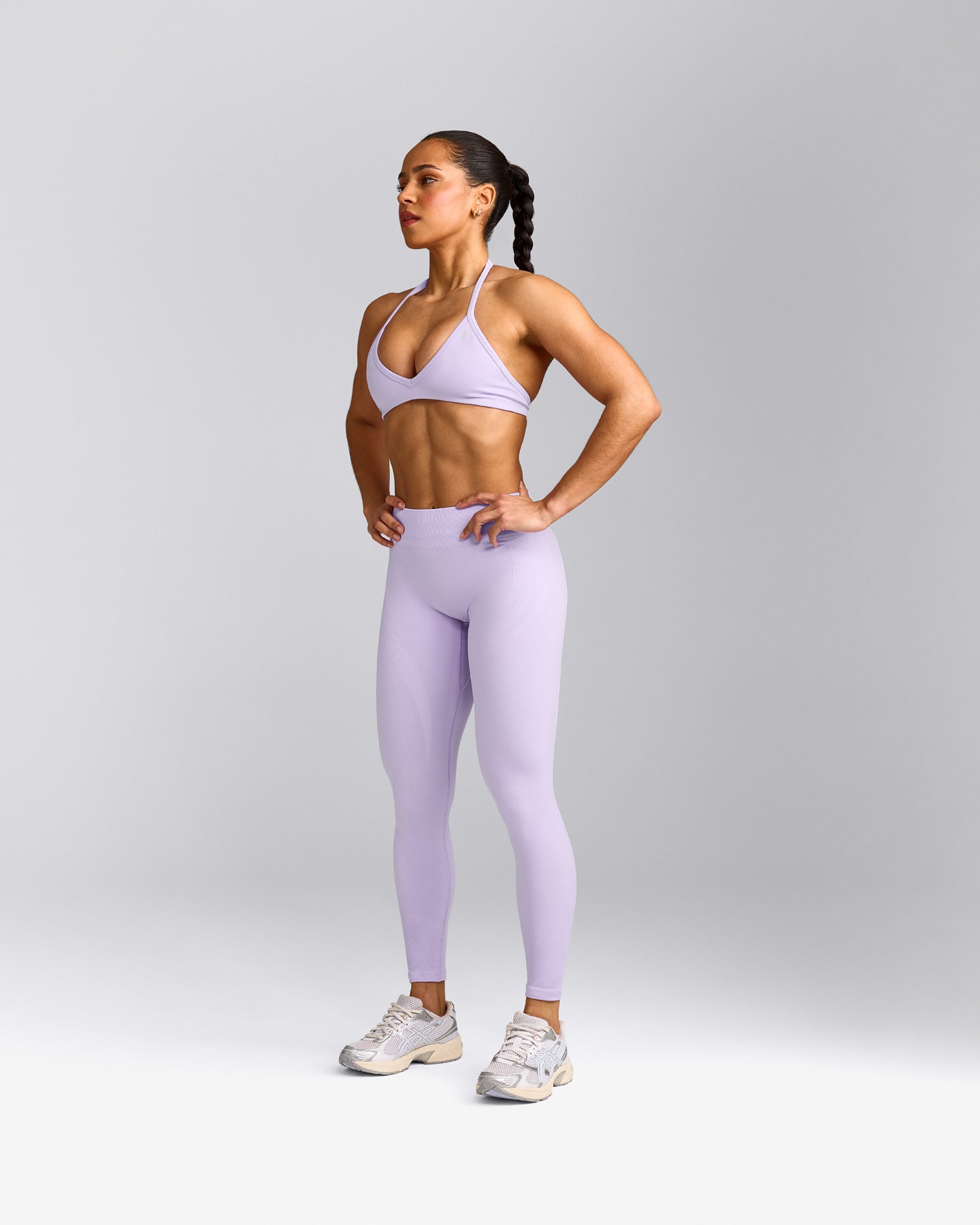 EnhanceLift™ Seamless Leggings with Grey Logo | Lavender Purple