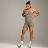 EnhanceLift™ Seamless Strappy Racer Vest with Built in Bra Shelf with Grey Logo | Warm Minky